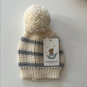 NWT The Blueberry Hill Cream and Gray Striped Baby Beanie